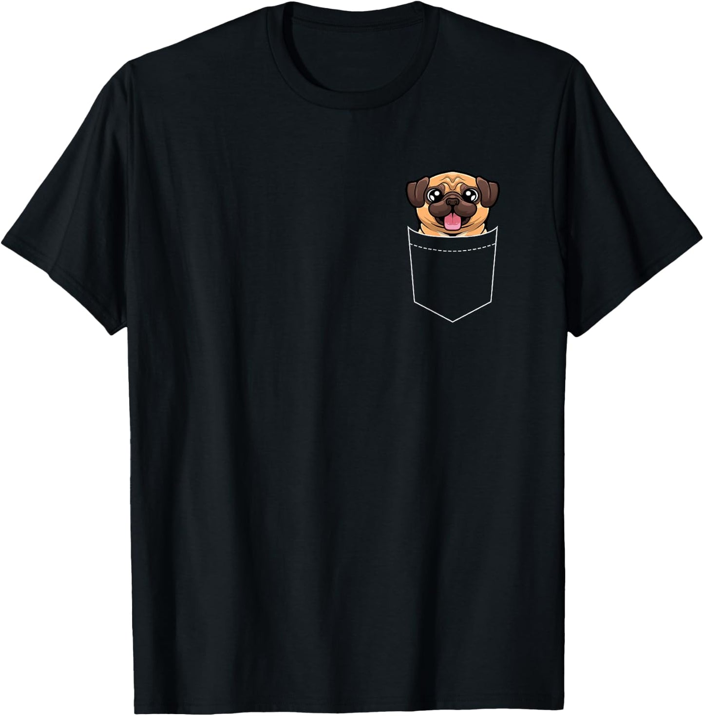 Funny Pug Pocket Design Women Cute Pug Animal Pet T-Shirt - T-Shirt | Black