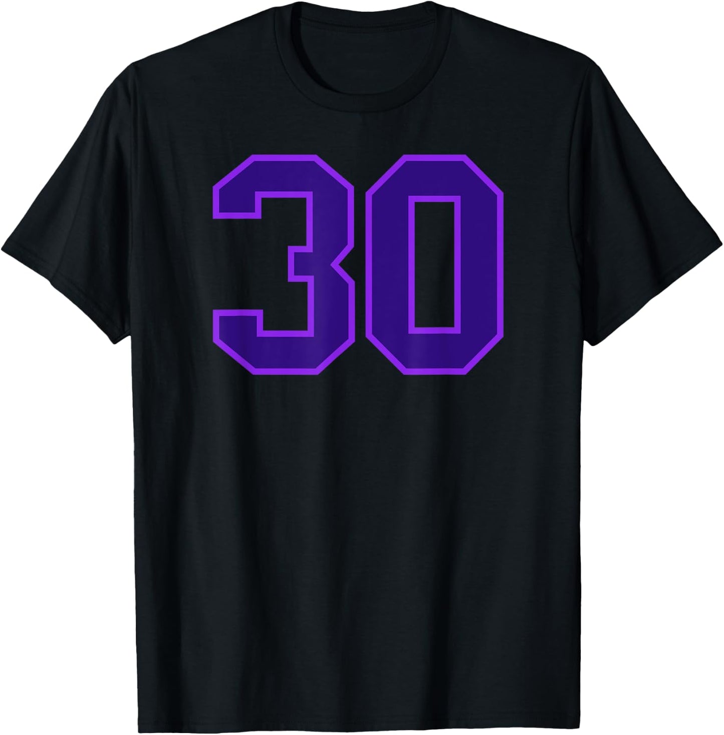 Number #30 Purple Sports Team Varsity Number T-Shirt - T-Shirt | Black