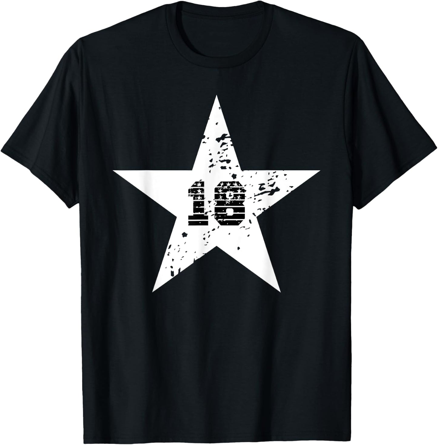 Number #18 Sport White Star Number T-Shirt - T-Shirt | Black