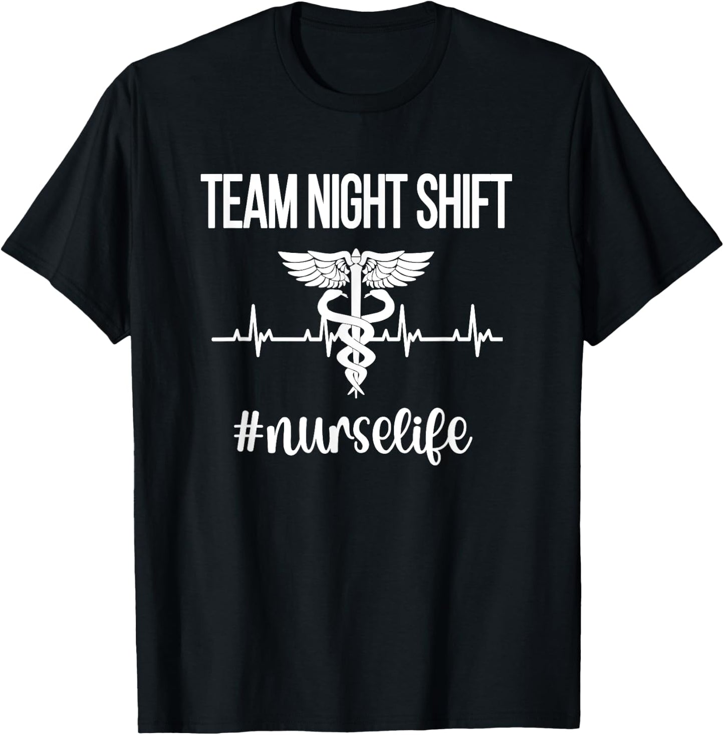 Team Night Shift Caduceus | Nursing Night Shift Nurse Week T-Shirt - T-Shirt | Black