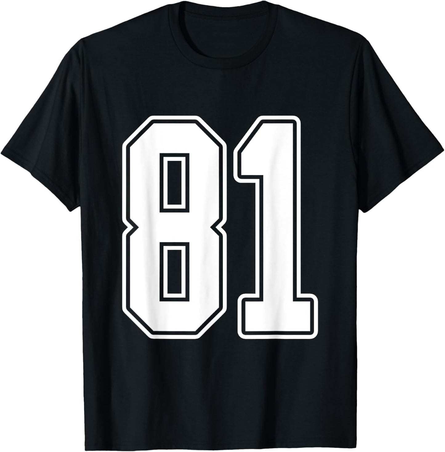 #81 White Outline Number 81 Sports Fan Jersey Style T-Shirt - T-Shirt | Black