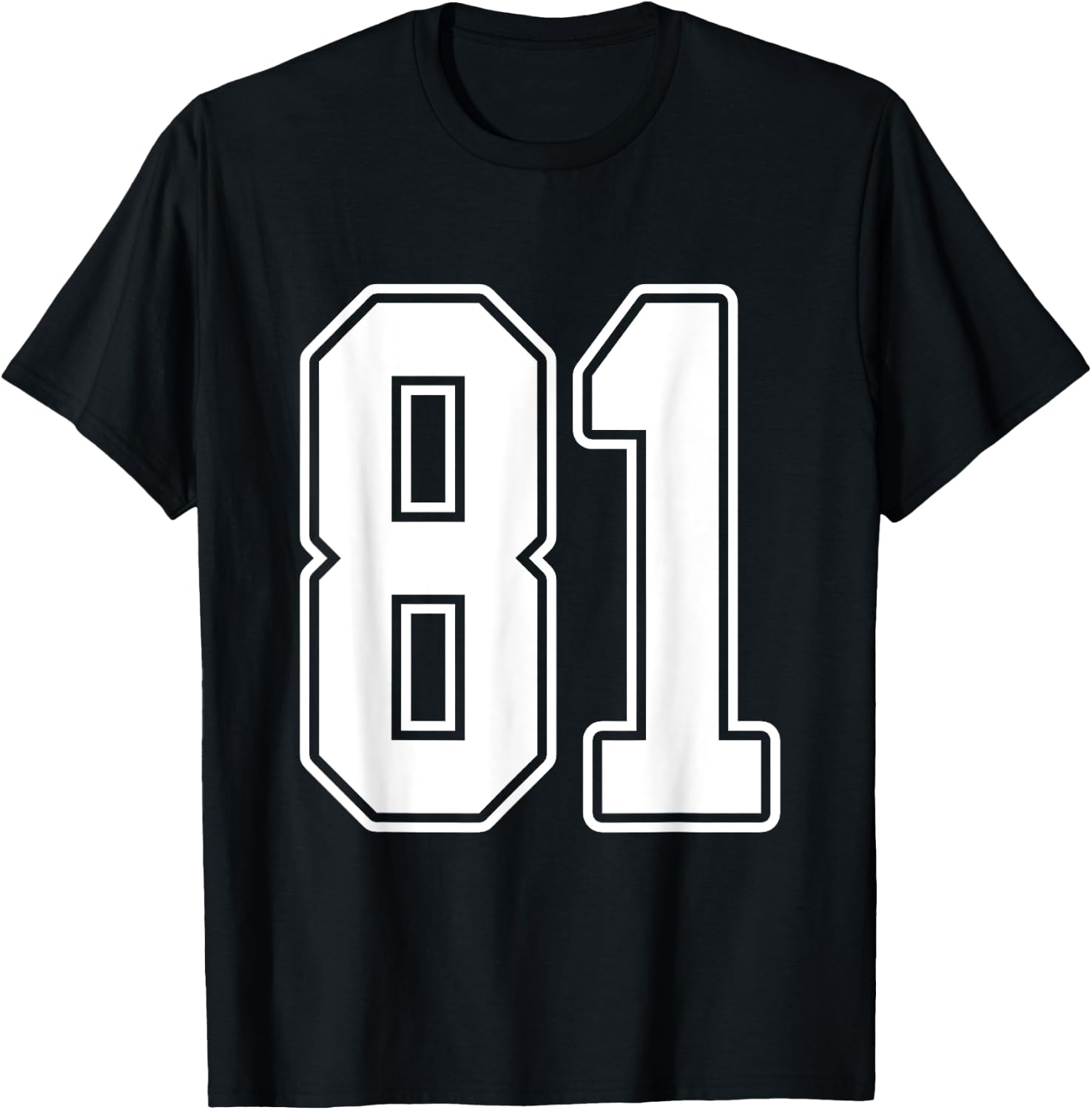 #81 White Outline Number 81 Sports Fan Jersey Style T-Shirt - T-Shirt | Black