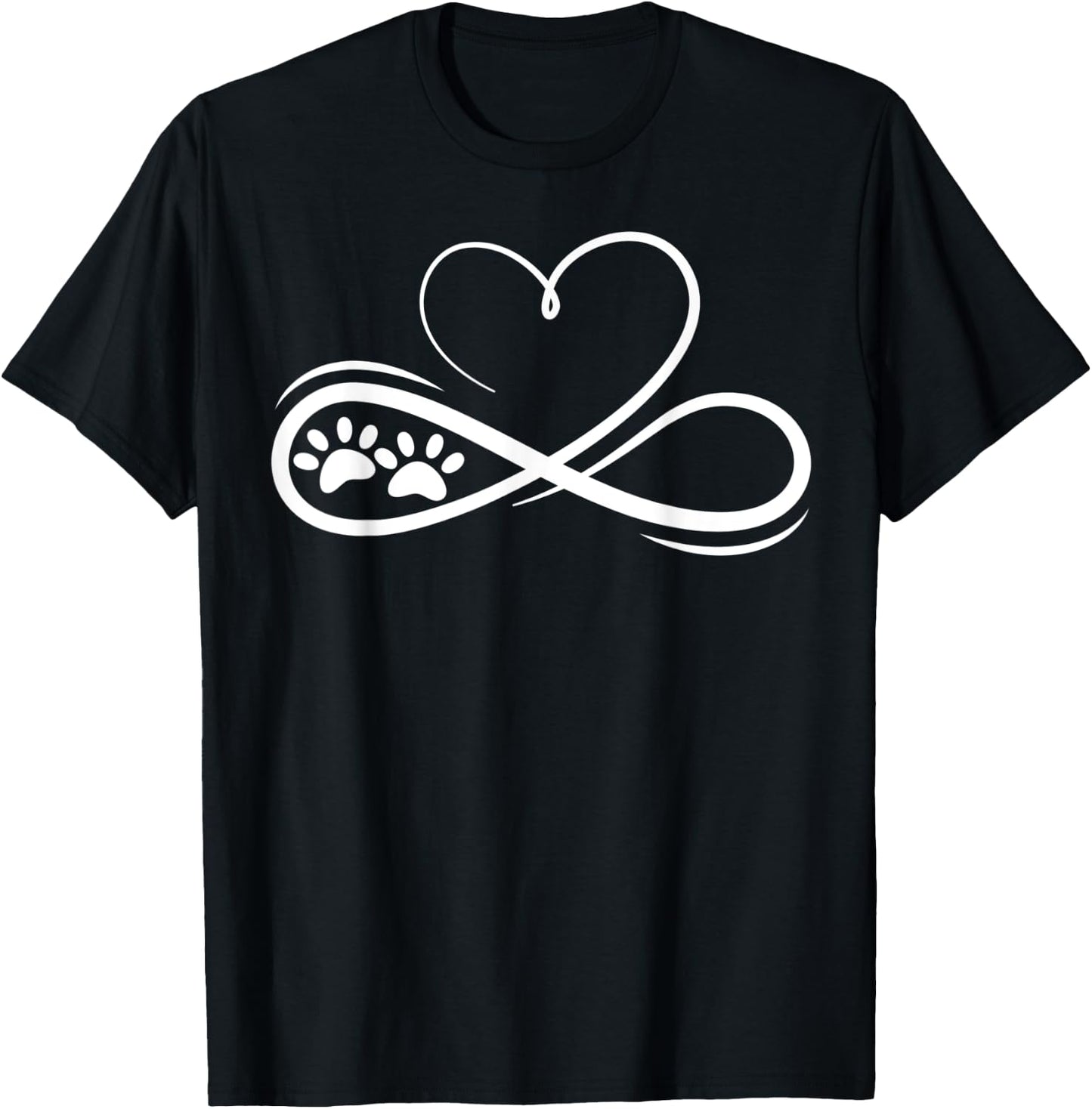 Pawprints Infinite Love Heart Infinity Symbol Design T-Shirt - T-Shirt | Black