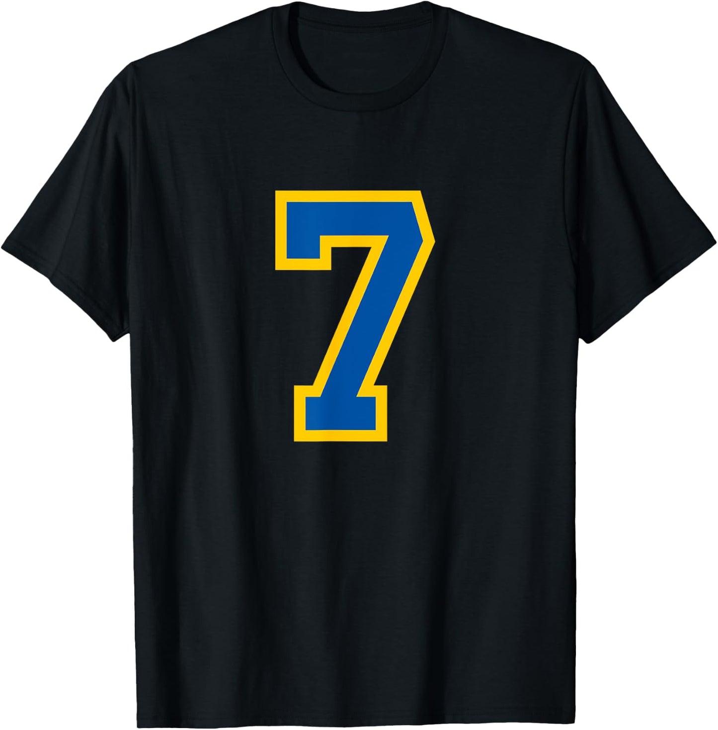 Number #7 Sport Blue Yellow Varsity Number T-Shirt - T-Shirt | Black