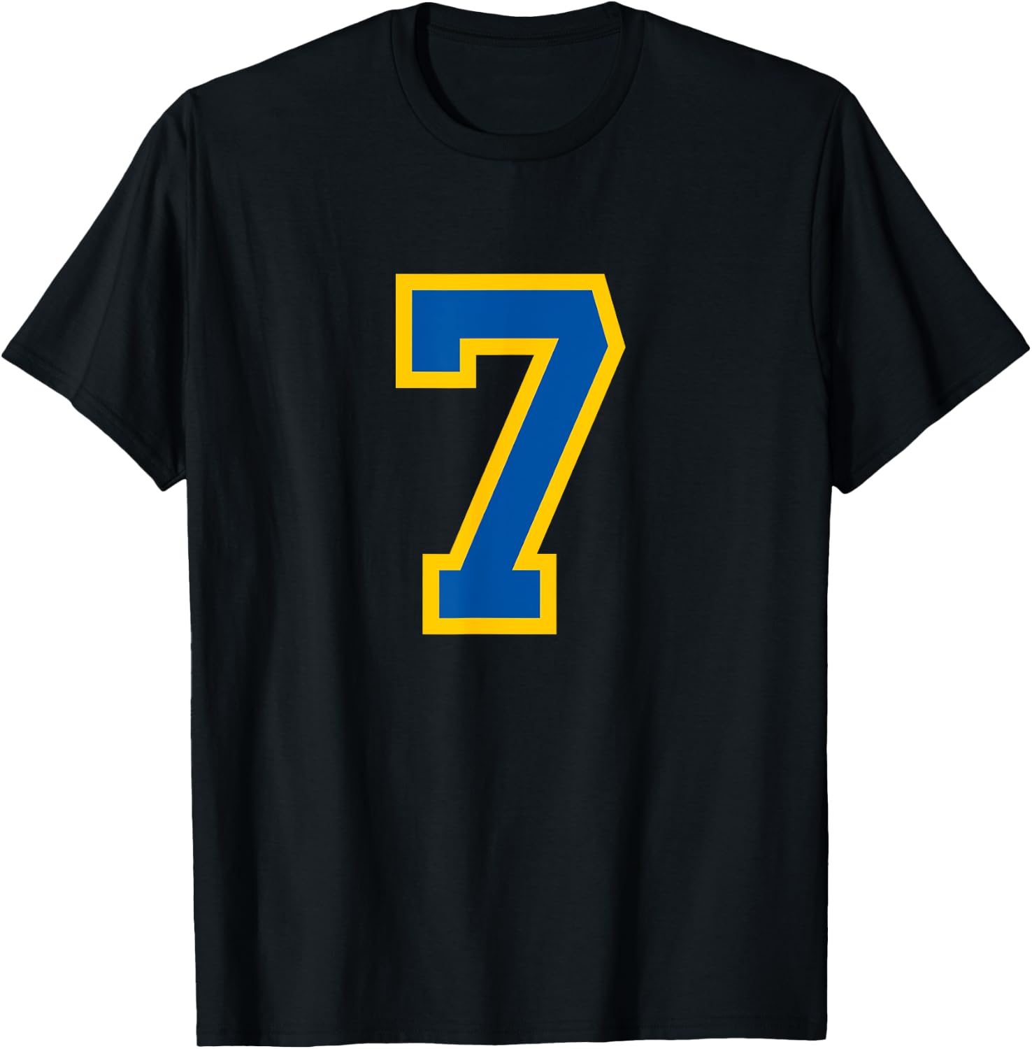 Number #7 Sport Blue Yellow Varsity Number T-Shirt - T-Shirt | Black