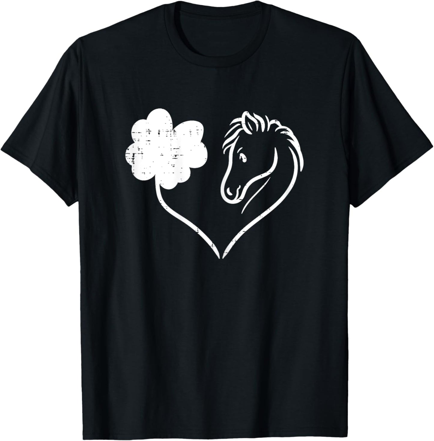 Shamrock Heart Horse Clover St Patricks Day Women Girls Gift T-Shirt - T-Shirt | Black