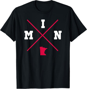 Classic MIN Minnesota Red Vintage State Outline T-Shirt - T-Shirt | Black
