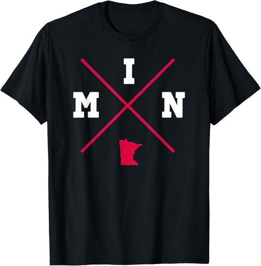 Classic MIN Minnesota Red Vintage State Outline T-Shirt - T-Shirt | Black