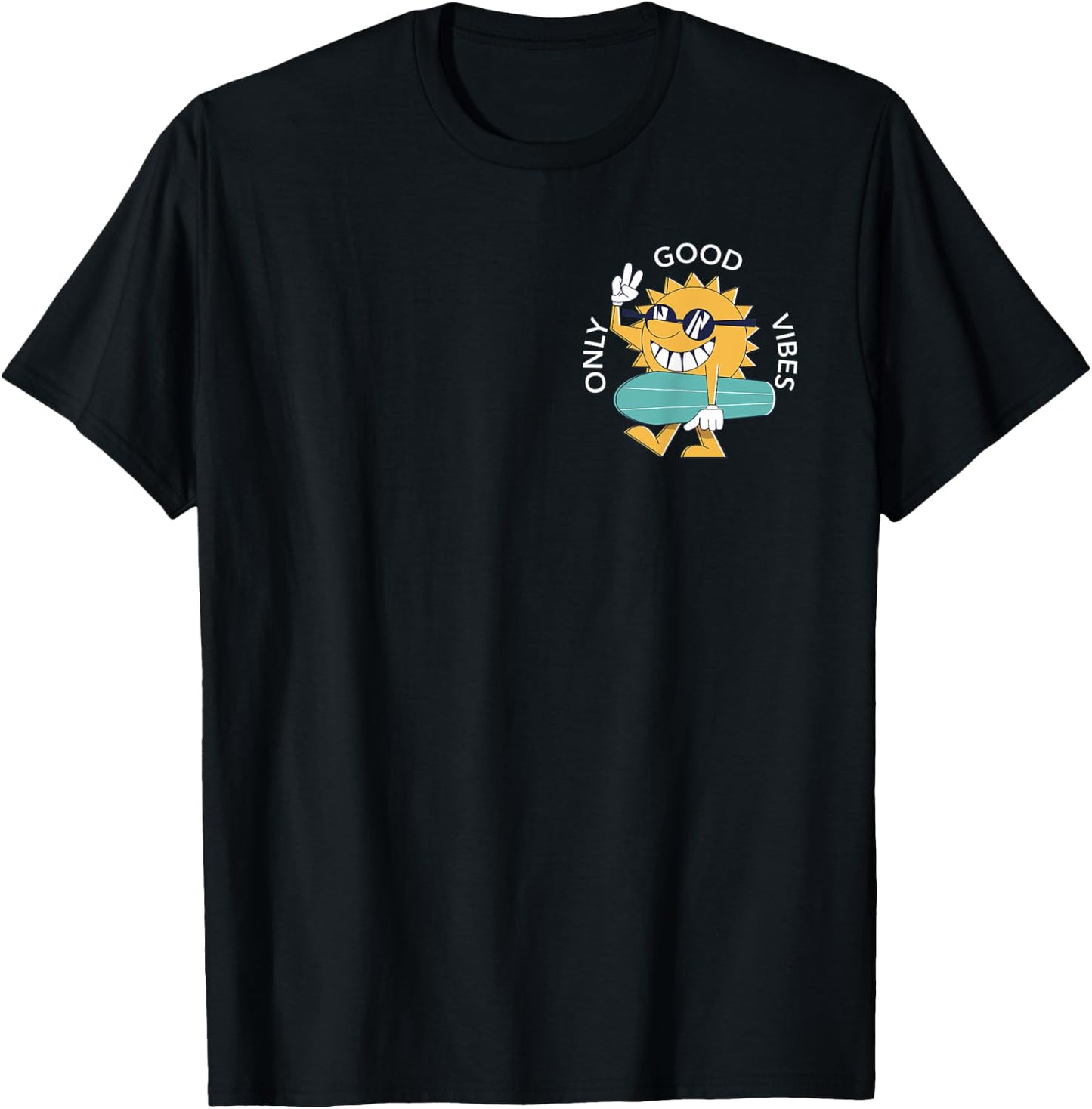 Surfing Sun Good Vibes Only Pocket Graphic Surfer Boys Girls T-Shirt - T-Shirt | Black