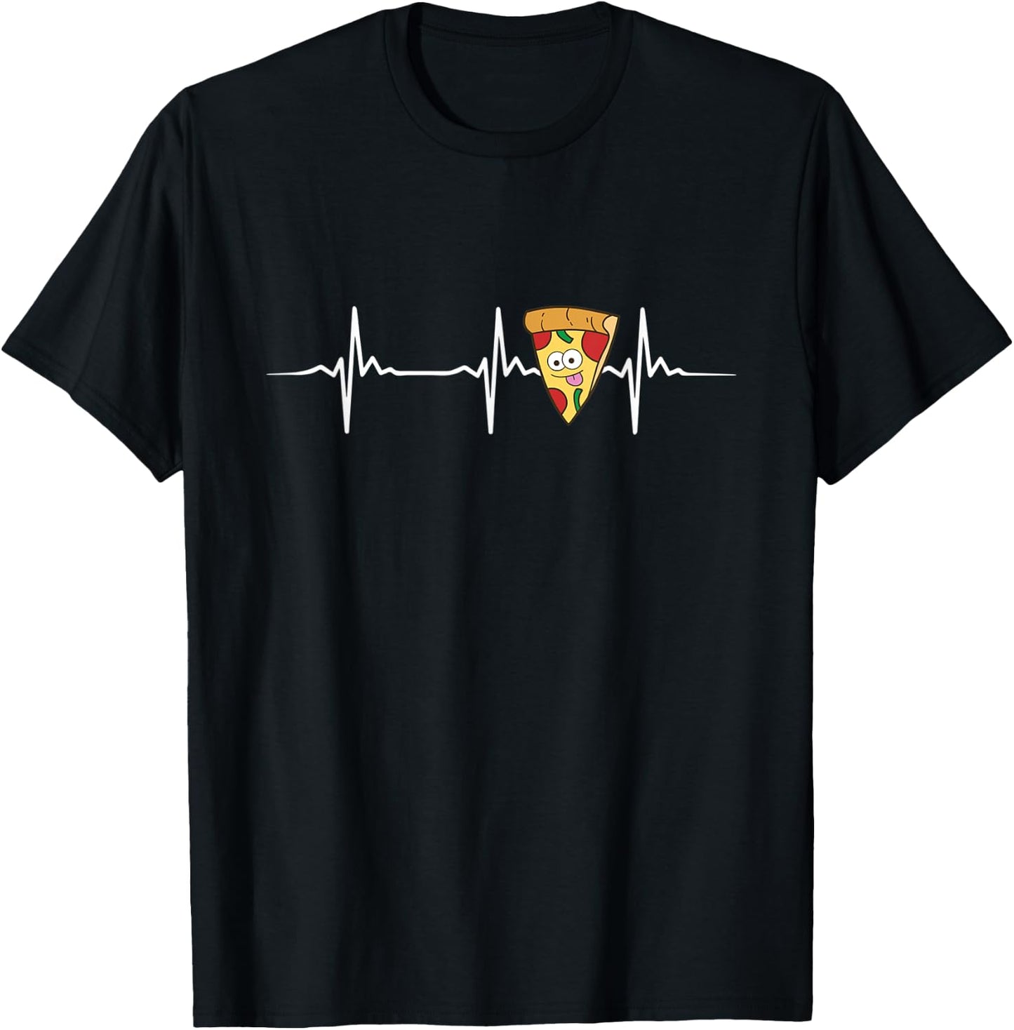 Pizza Heartbeat Pizza Lovers Funny Food Pizza T-Shirt - T-Shirt | Black