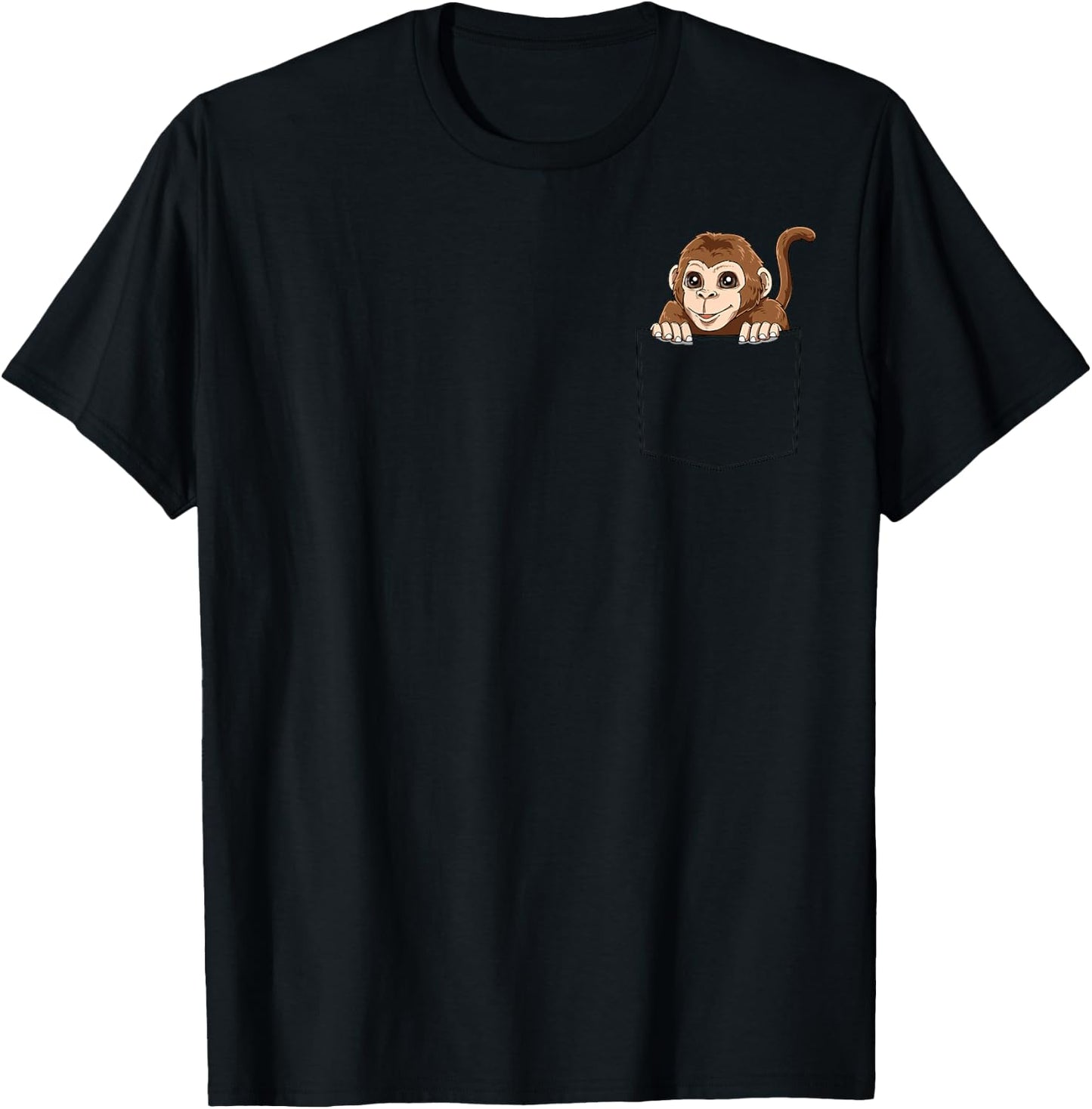 Monkey Peeking Out Of Pocket Funny Monkey Inside Pocket T-Shirt - T-Shirt | Black