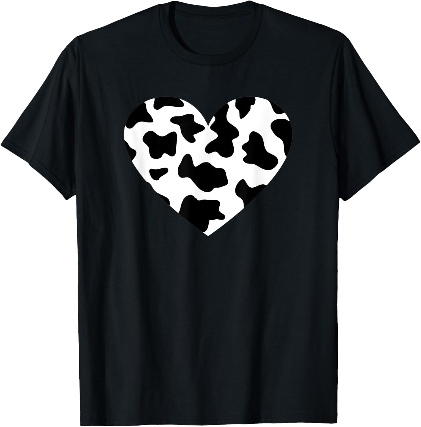 Awesome Cow Print Black & White Print Heart T-Shirt - T-Shirt | Black