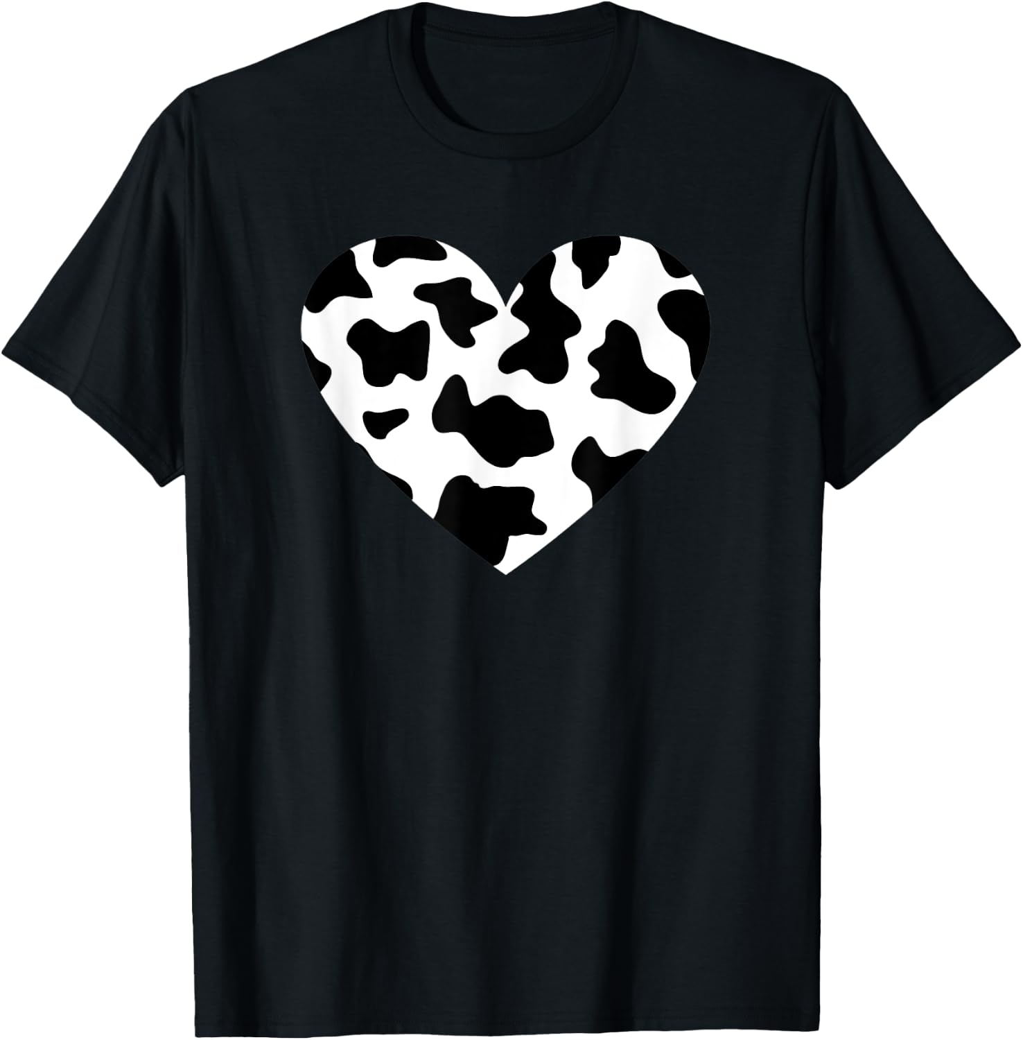 Awesome Cow Print Black & White Print Heart T-Shirt - T-Shirt | Black