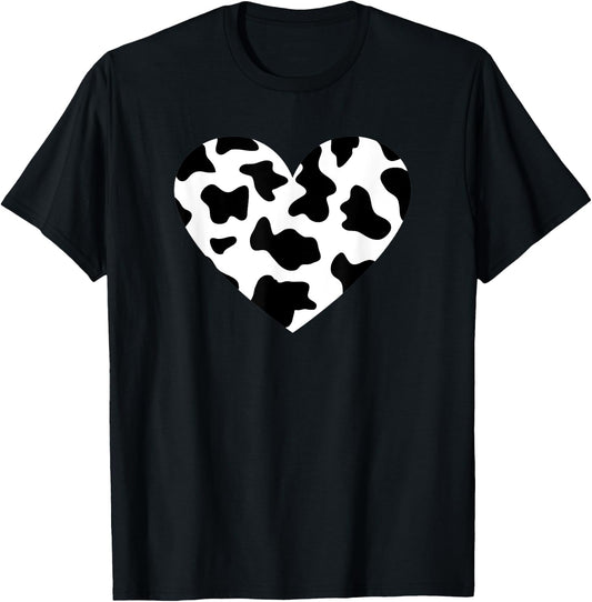 Awesome Cow Print Black & White Print Heart T-Shirt - T-Shirt | Black