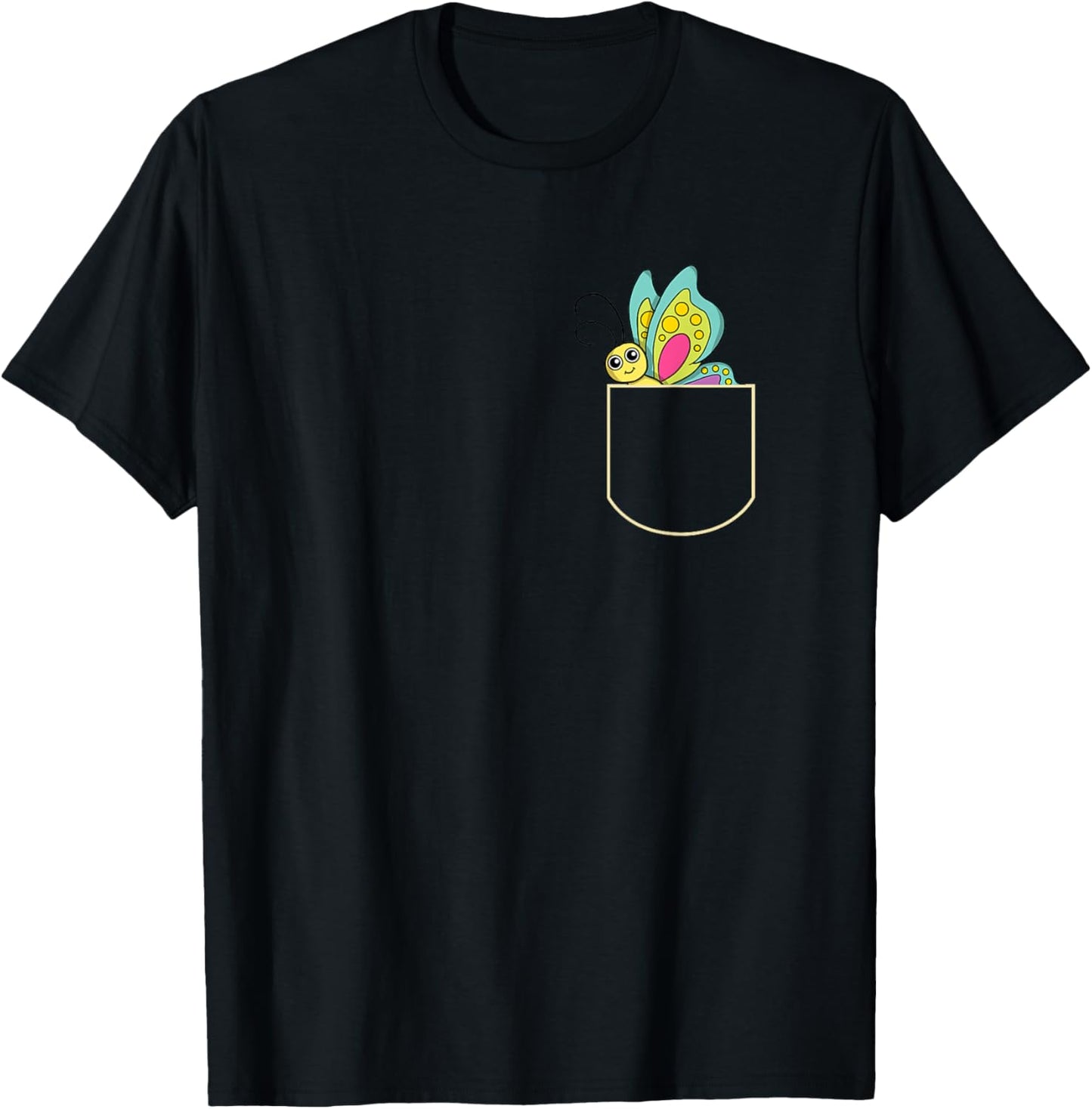 Funny Butterfly Chest Bag Gift Pocket T-Shirt - T-Shirt | Black