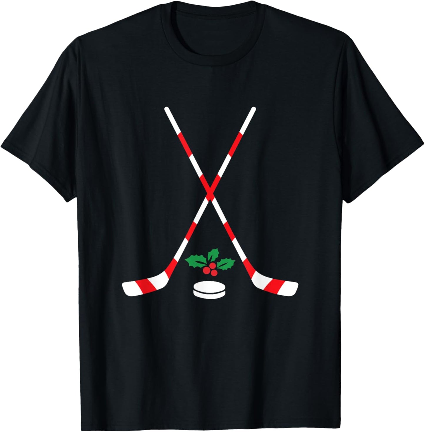 Ice Hockey Christmas Gift Candy Cane Hockey Stick Hockey T-Shirt - T-Shirt | Black
