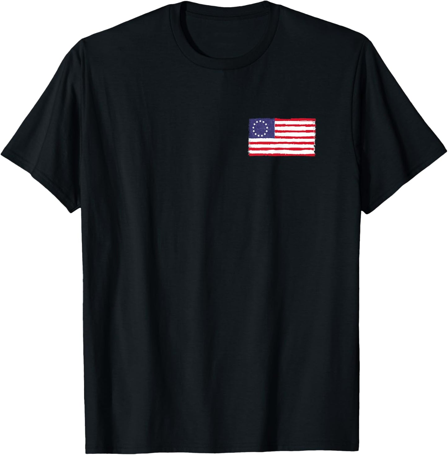 Distressed Betsy Ross American Flag No Pocket Heart 1776 Men T-Shirt - T-Shirt | Black