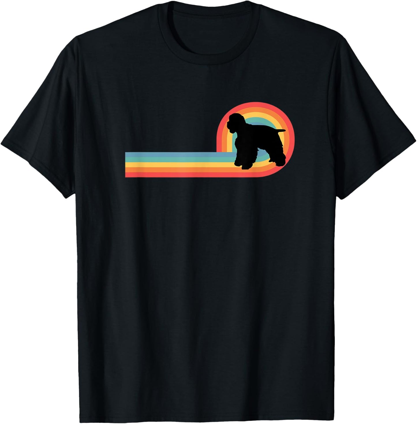 American Cocker Spaniel 70s Retro Rainbow Dog Pet Owner Cute T-Shirt - T-Shirt | Black