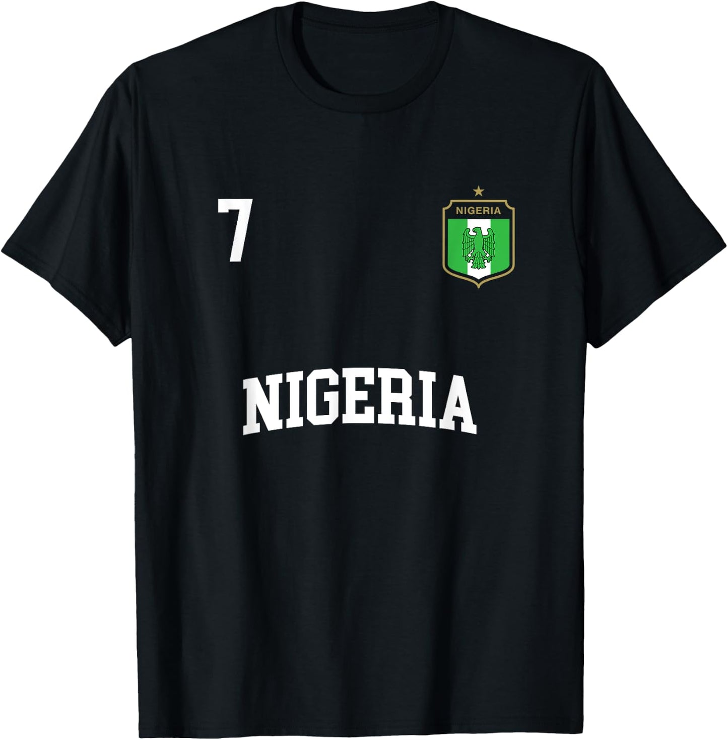 Nigeria Football Shirt 7 BACK Nigerian Flag Soccer T-Shirt - T-Shirt | Black
