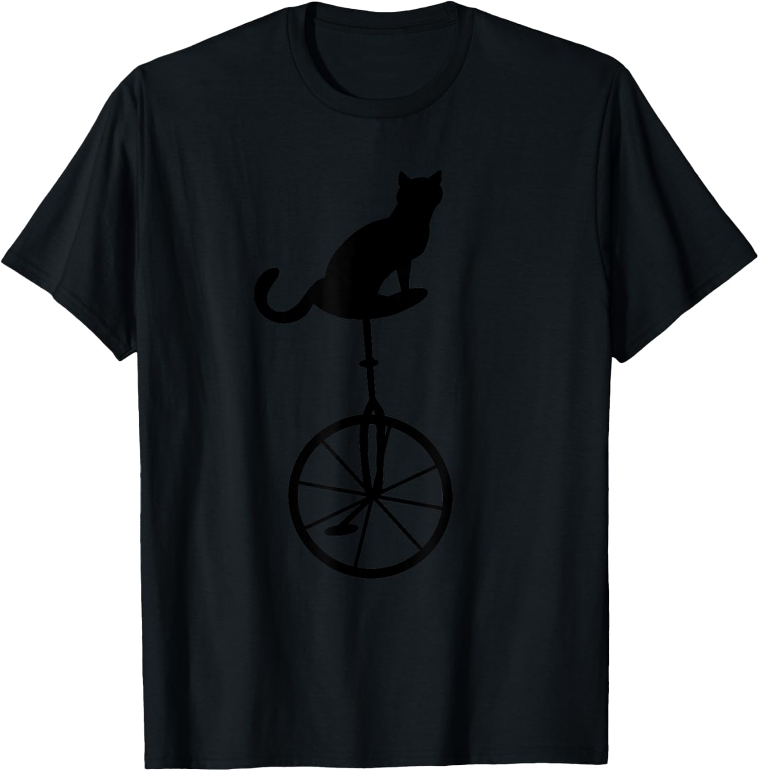 Cat On Unicycle Bike | Cute One Wheel Unicycling Funny Gift T-Shirt - T-Shirt | Black
