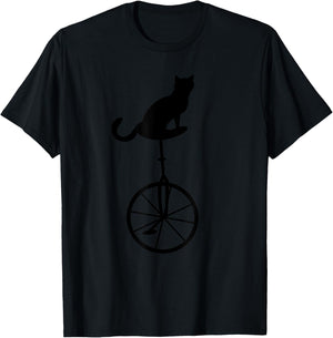 Cat On Unicycle Bike | Cute One Wheel Unicycling Funny Gift T-Shirt - T-Shirt | Black
