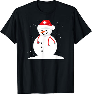Snowman Nurse Cute Christmas Winter Holiday Snow Gift T-Shirt - T-Shirt | Black