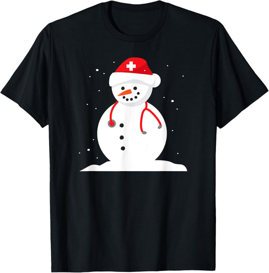 Snowman Nurse Cute Christmas Winter Holiday Snow Gift T-Shirt - T-Shirt | Black