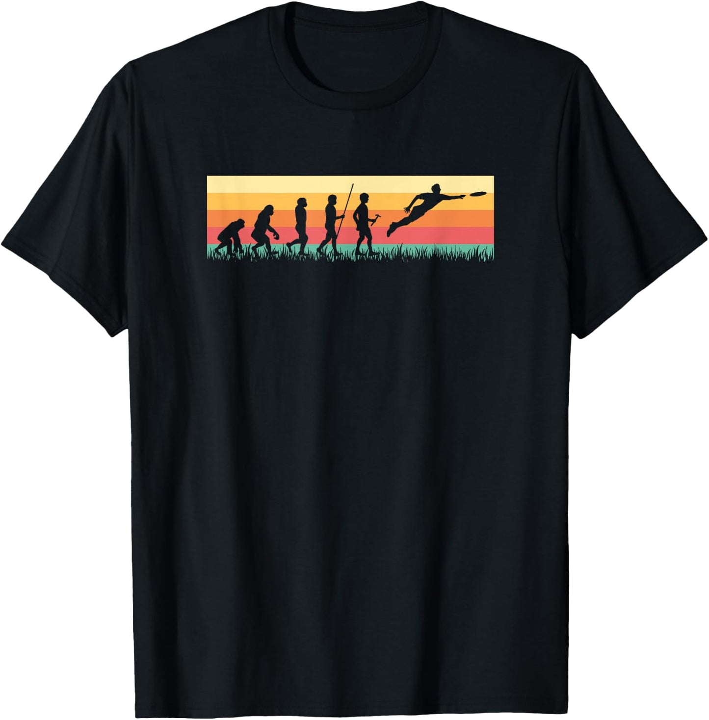 Human Evolution Ultimate Disc Golf Sport Vintage Frisbee T-Shirt - T-Shirt | Black