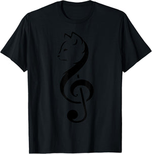 Cool Cat Treble Clef Music | Funny Kitty Notes Musician Gift T-Shirt - T-Shirt | Black