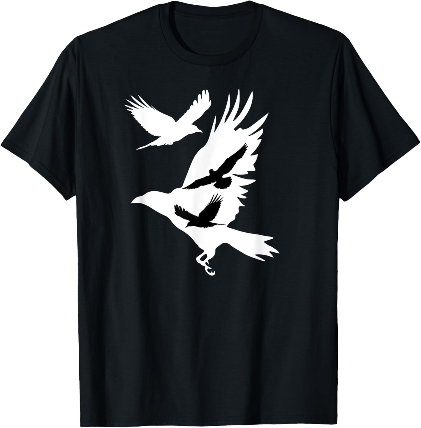 Crows in Flight Crow Raven Blackbird Bird Ornithology T-Shirt - T-Shirt | Black