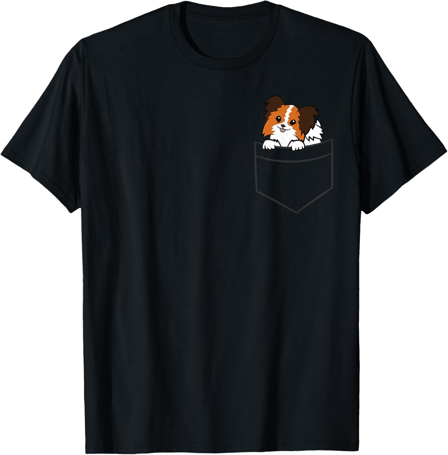 Cute Papillon Dog Owner Papillon In a Pocket Men Women Girls Kids T-Shirt - T-Shirt | Black