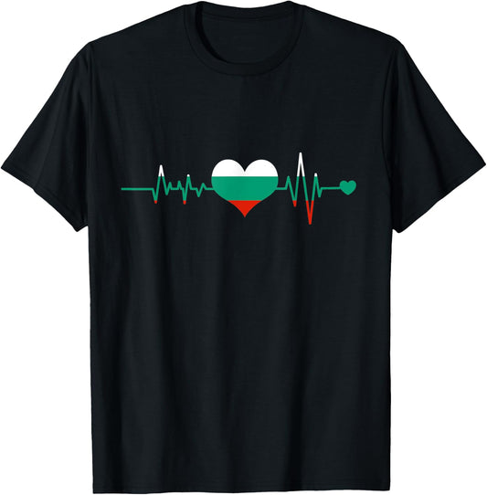 Vintage Bulgaria Flag Heartbeat Bulgarian Pride Gift T-Shirt - T-Shirt | Black