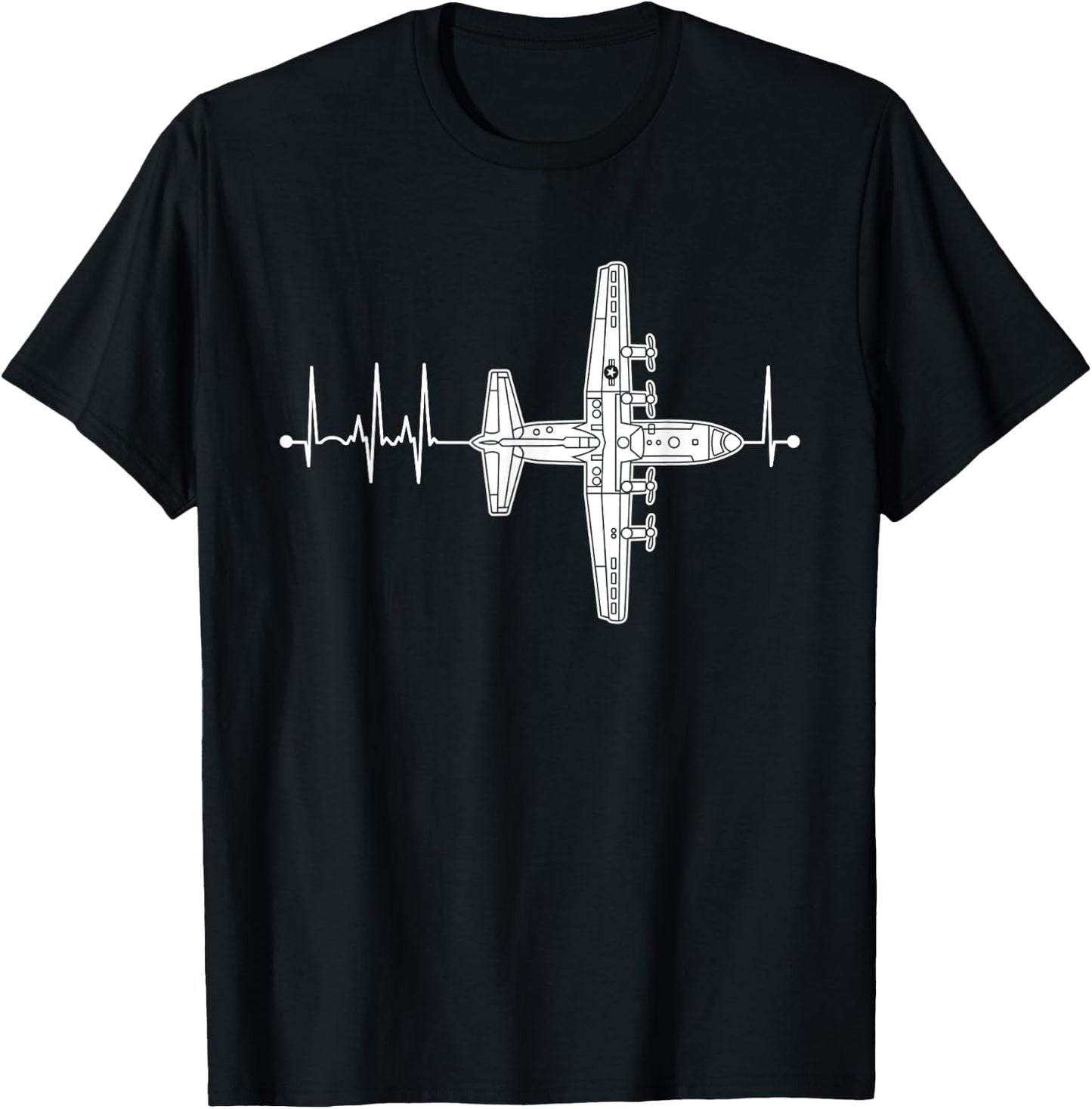 C-130 Hercules Airplane Heartbeat Pulse Military Pilot C130 T-Shirt - T-Shirt | Black