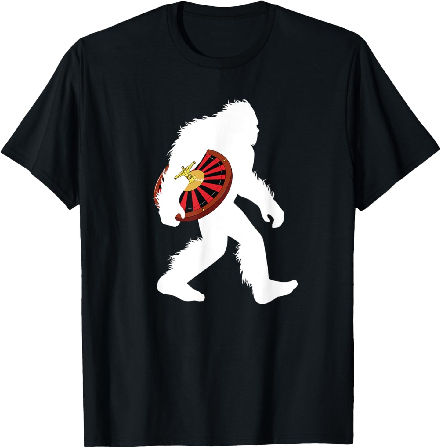 Bigfoot Gambling Casino Wheel Sasquatch Gambler T-Shirt - T-Shirt | Black