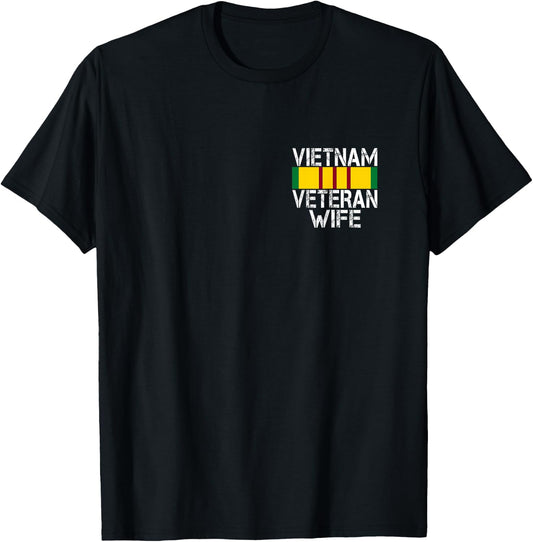(2 Sided Print) Proud Wife of a Vietnam Veteran T-Shirt - T-Shirt | Black