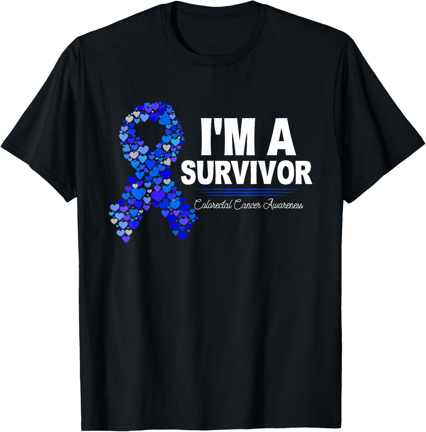 Dark Blue Ribbon Cancer Survivor Colorectal Cancer Awareness T-Shirt - T-Shirt | Black