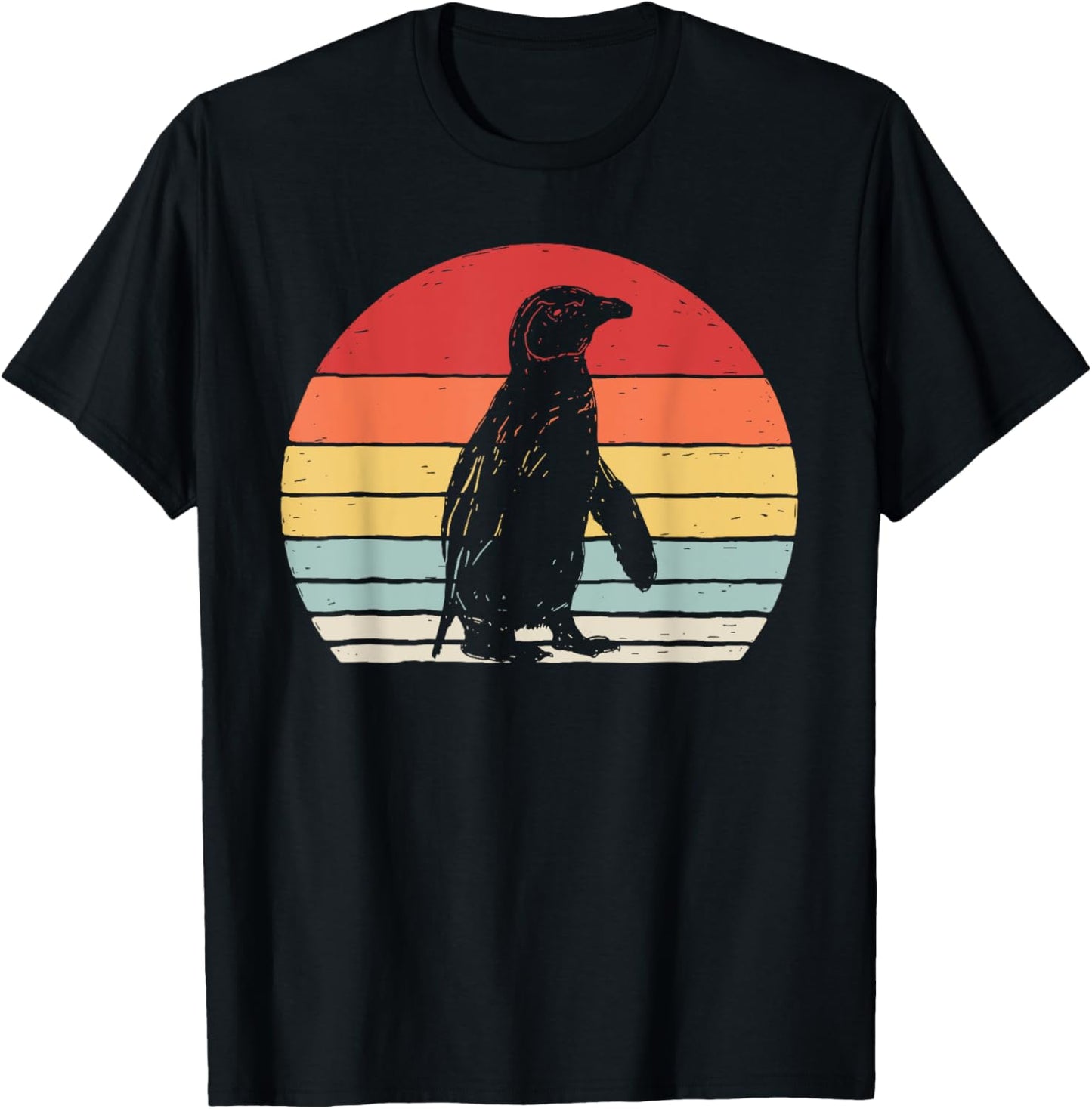 Catch Some Rays Vintage Retro African Penguin Cape Penguin -Adults Black Short Sleeve T-Shirt - T-Shirt | Black