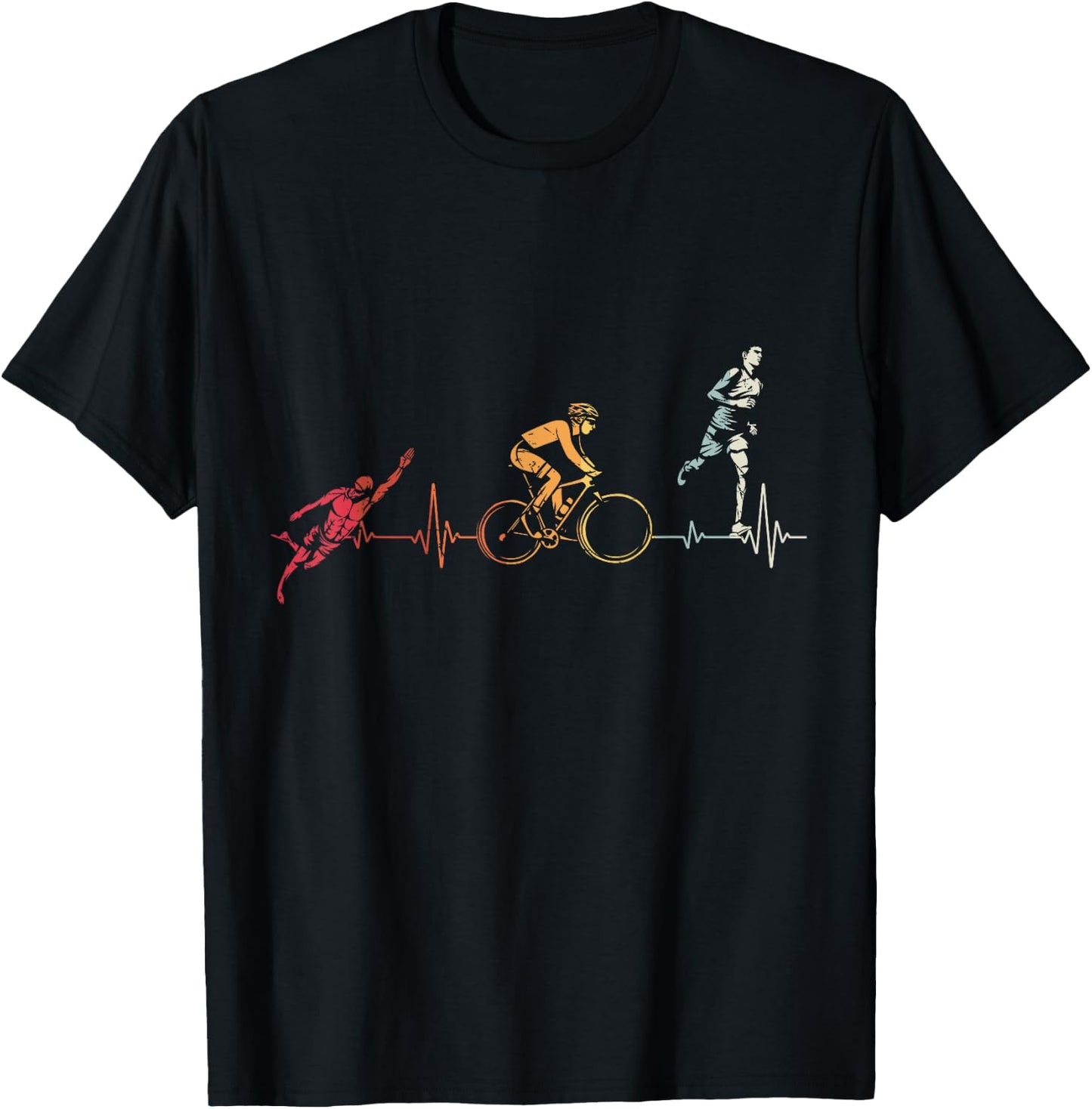 Heartbeat For Triathlon Swim Bike Run Gift Athlete T-Shirt - T-Shirt | Black