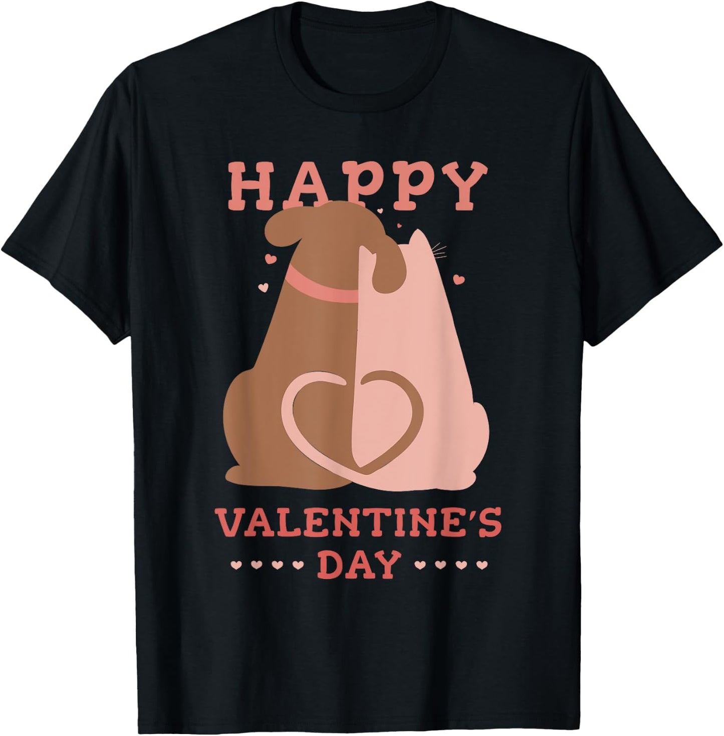 Cute Cat and Dog Love Valentine's Day Girls Women T-Shirt - T-Shirt | Black