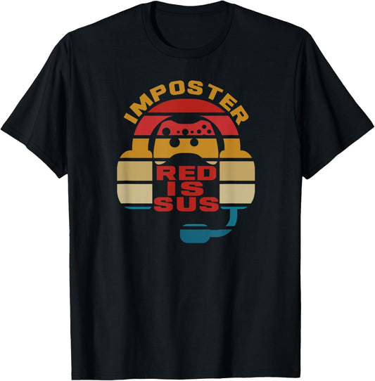 Imposter T Shirt Red Is Sus Gamer Gaming Retro T-Shirt - T-Shirt | Black