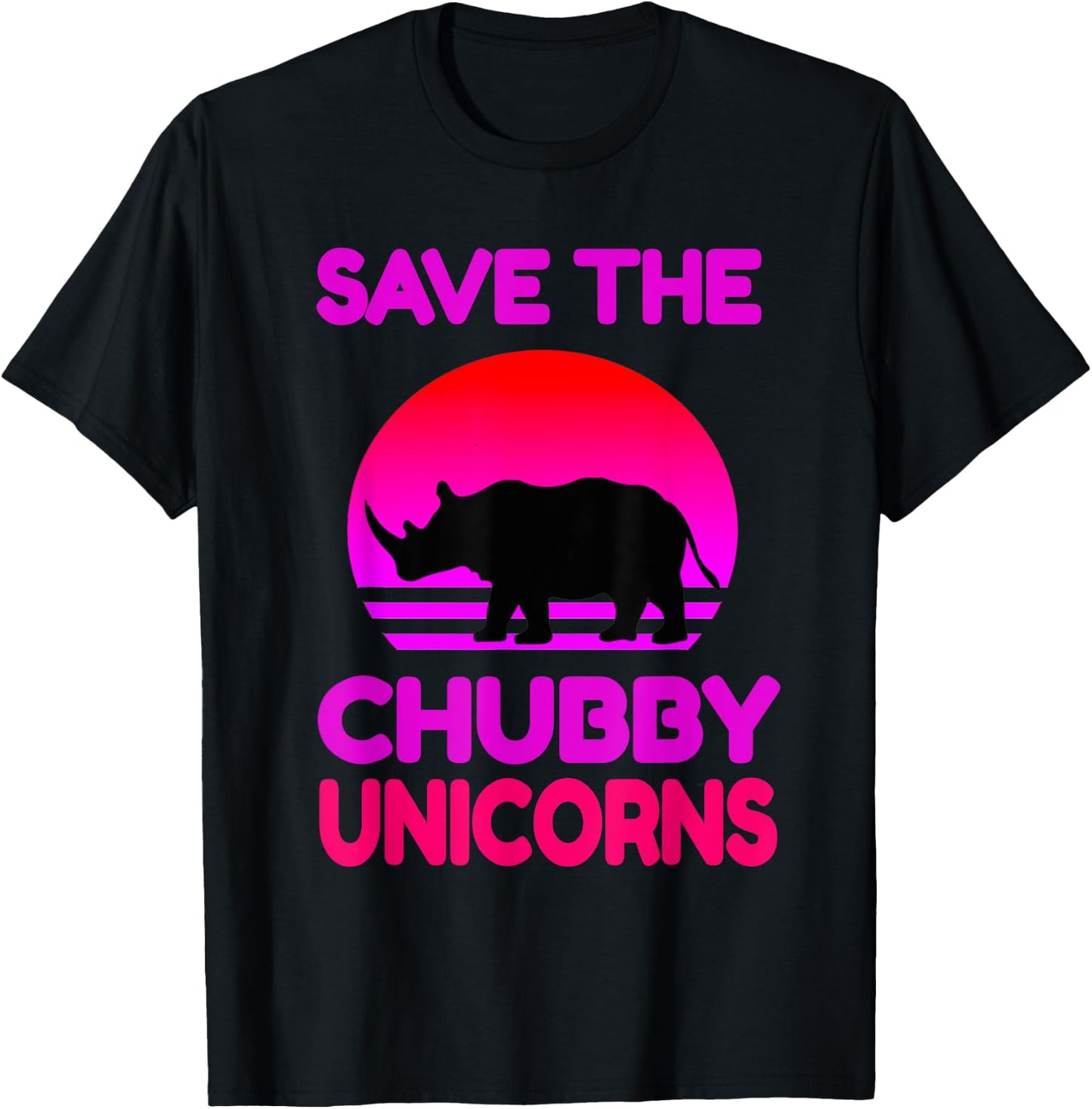 Save The Chubby Unicorns Retro Style Rhino T-Shirt - T-Shirt | Black