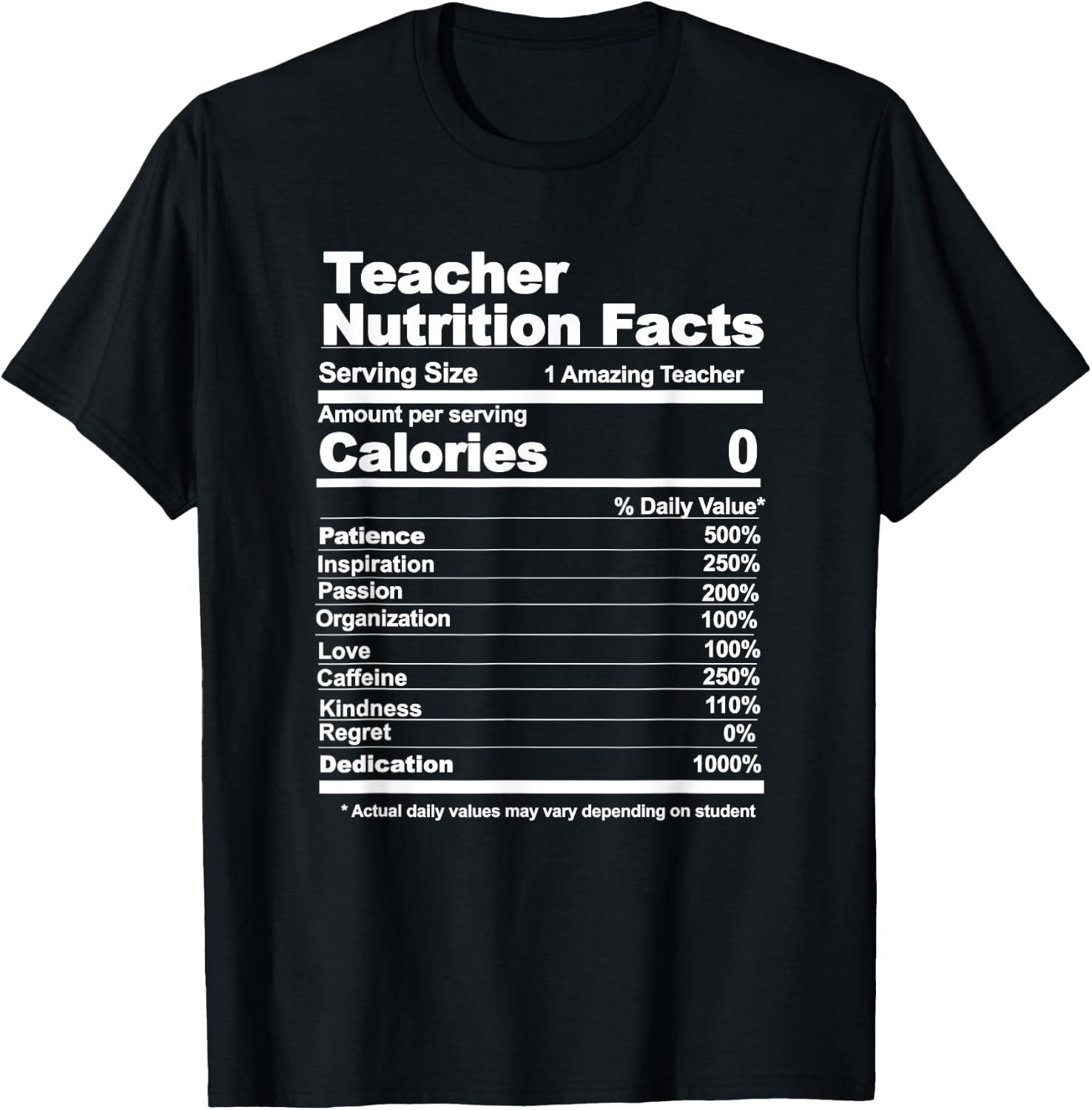 Teacher Nutrition Facts Funny Teacher Nutrition Facts Men Women T-Shirt - T-Shirt | Black