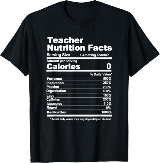 Teacher Nutrition Facts Funny Teacher Nutrition Facts Men Women T-Shirt - T-Shirt | Black