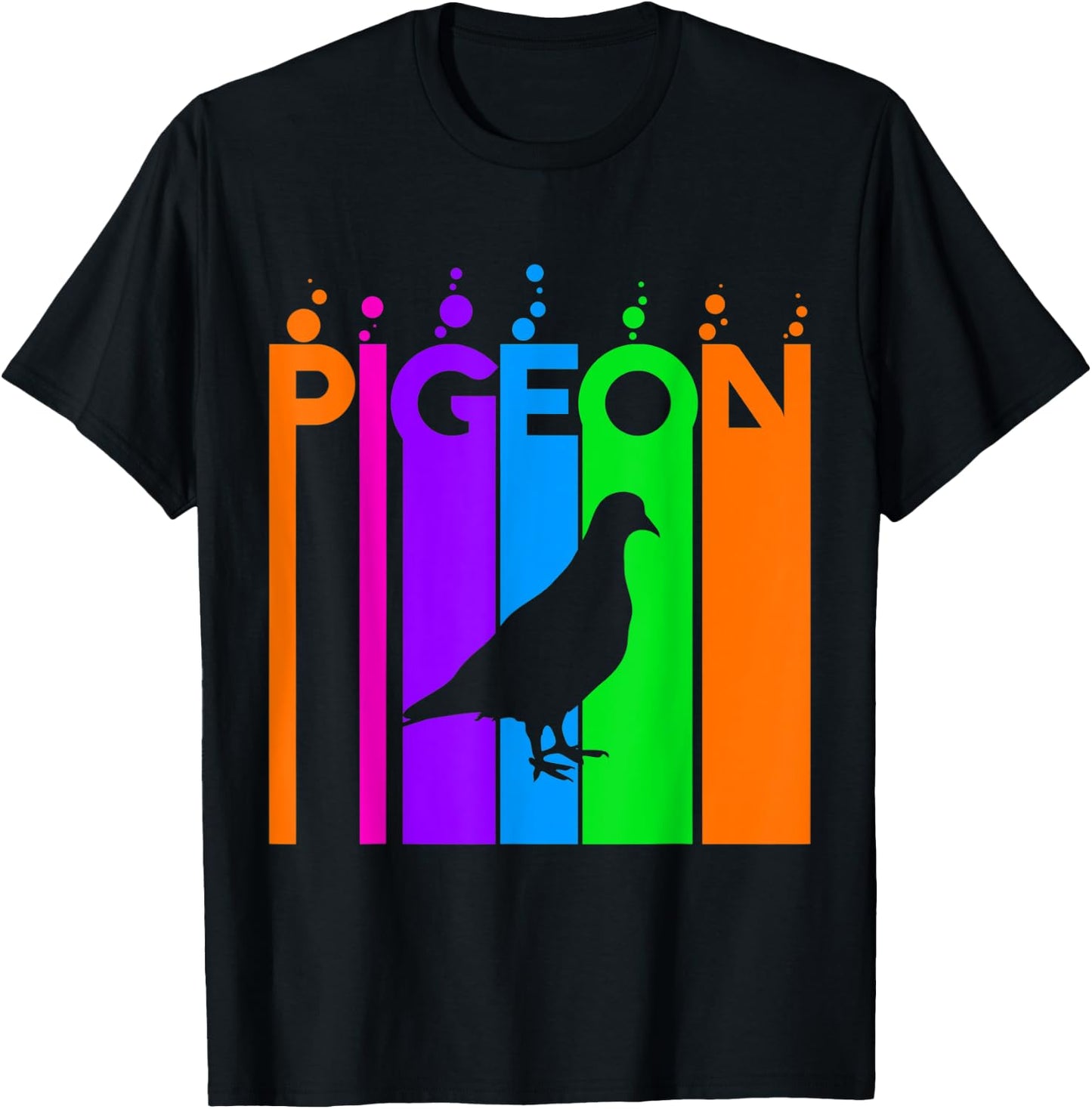 Pigeon Animal Rainbow Bubble with Silhouette T-Shirt - T-Shirt | Black