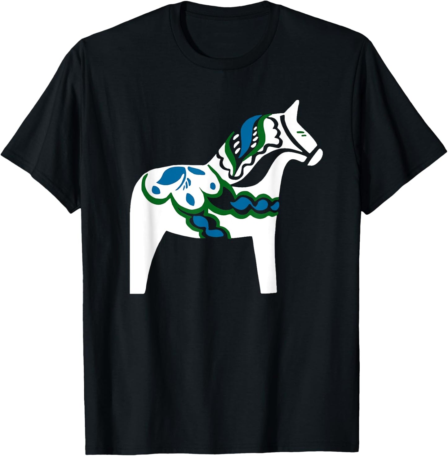 Swedish Dala Horse Sweden White Dalecarlian Horse Design T-Shirt - T-Shirt | Black