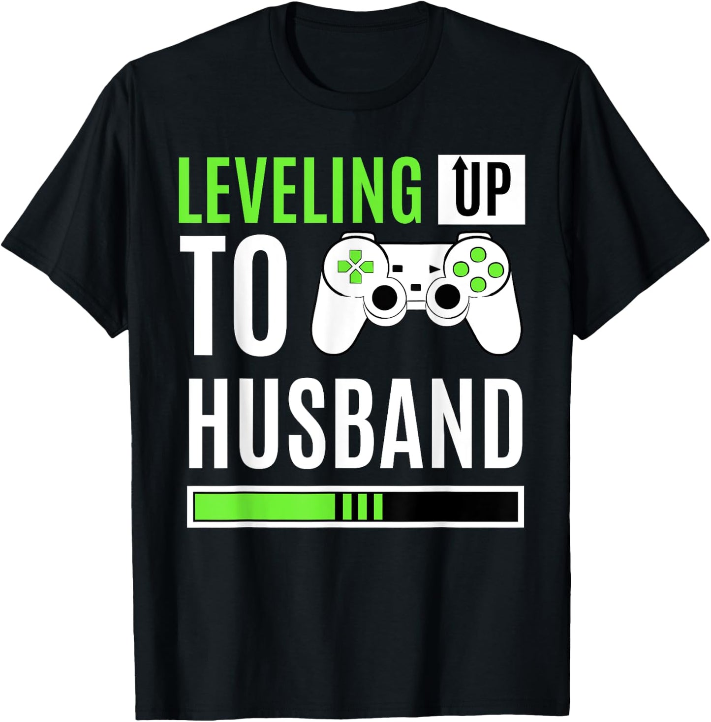 Leveling Up To Husband Gaming Gender Reveal Announcement T-Shirt - T-Shirt | Black