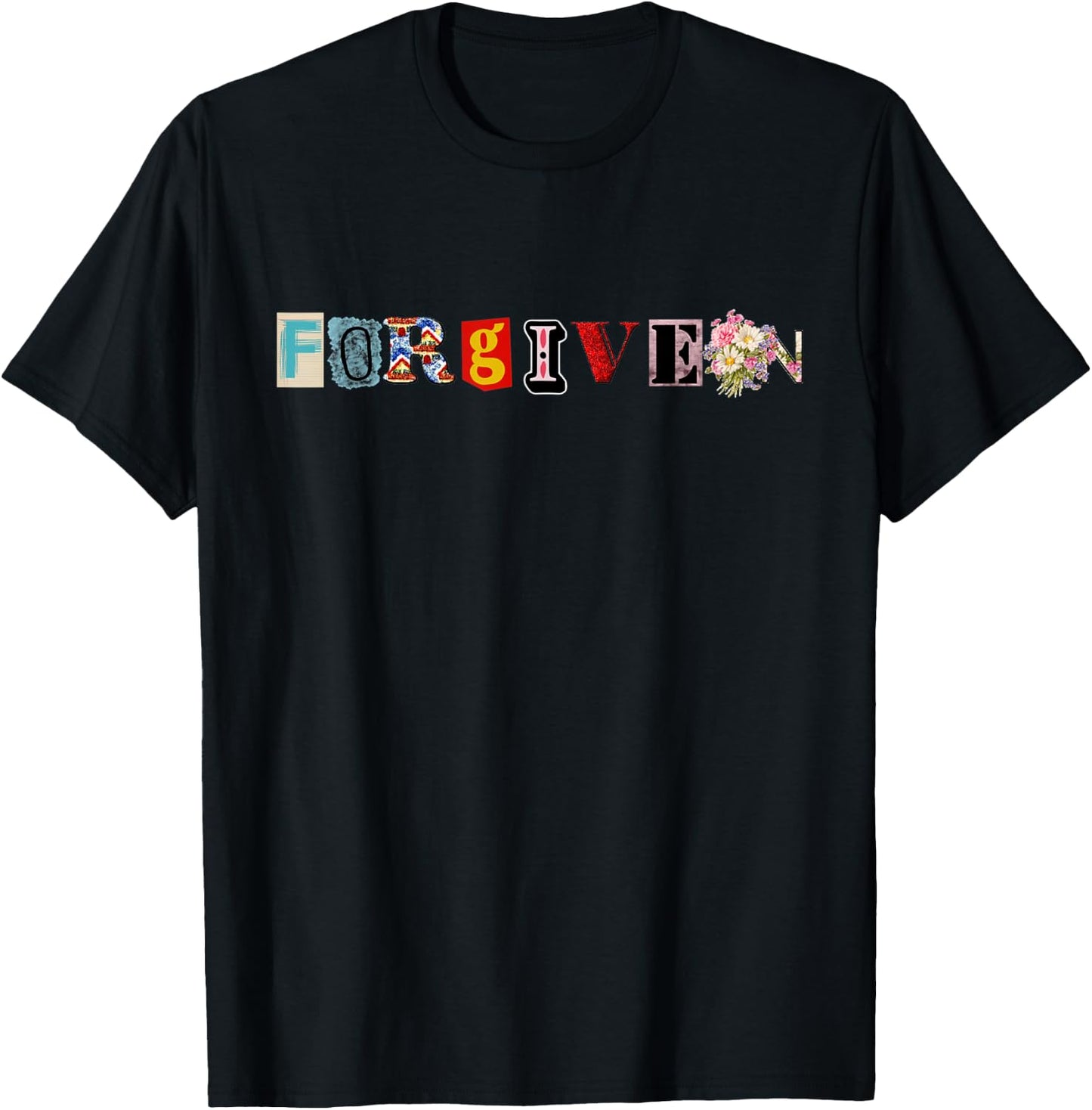 FORGIVEN Collaged Design for all ages Matching Family Faith T-Shirt - T-Shirt | Black