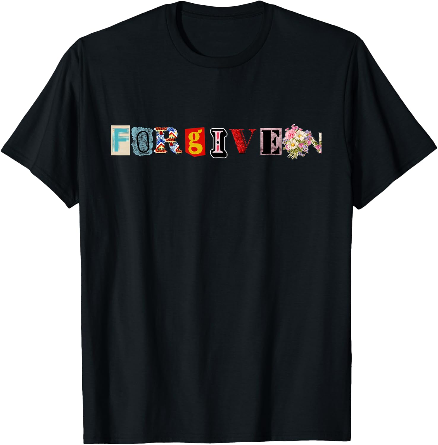 FORGIVEN Collaged Design for all ages Matching Family Faith T-Shirt - T-Shirt | Black