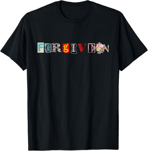 FORGIVEN Collaged Design for all ages Matching Family Faith T-Shirt - T-Shirt | Black
