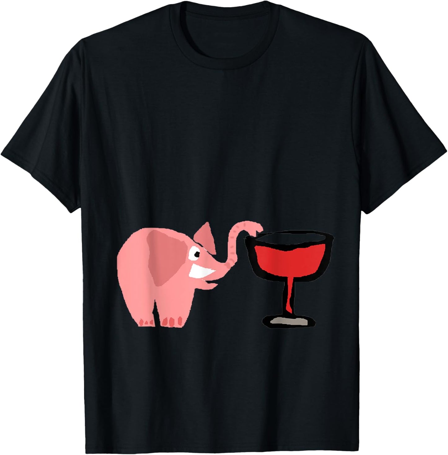 Smilenowtees Funny Pink Elephant Drinking Wine T-Shirt - T-Shirt | Black